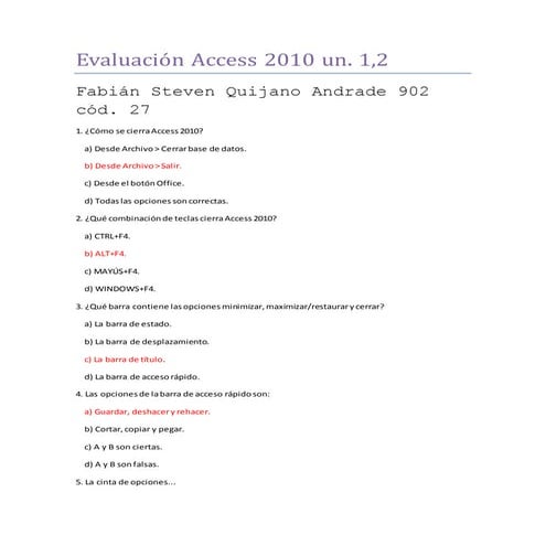Evaluación access 2010 un