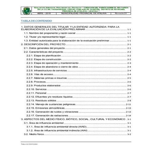 Evaluación ambiental puente tariza