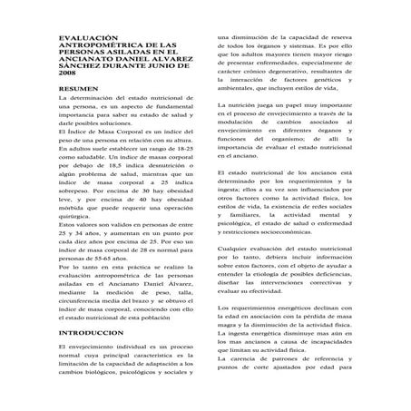 EvaluacióN AntropoméTrica En Adultos Mayores