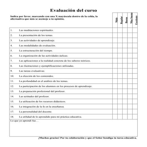Evaluación de curso