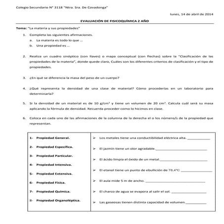 Evaluación de fisicoquímica 2 año