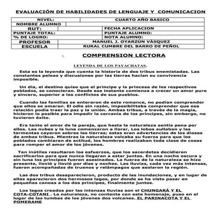 Evaluación de habilidades de lenguaje y  comunicacion 4º año