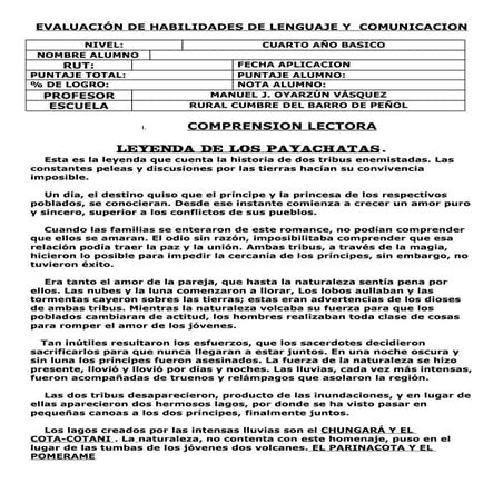 Evaluación de habilidades de lenguaje y  comunicacion 4º año