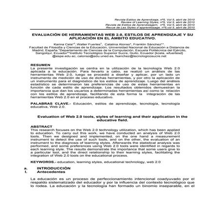 Evaluación de herramientas web 2.0:Estilos de aprendizaje y su aplicación en ...
