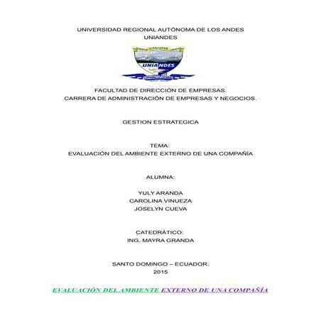 Evaluación del ambiente externo de una compañía 1