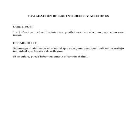 Evaluación de los intereses y preferencias
