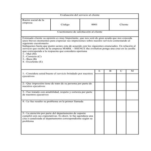 Evaluación del servicio al cliente.