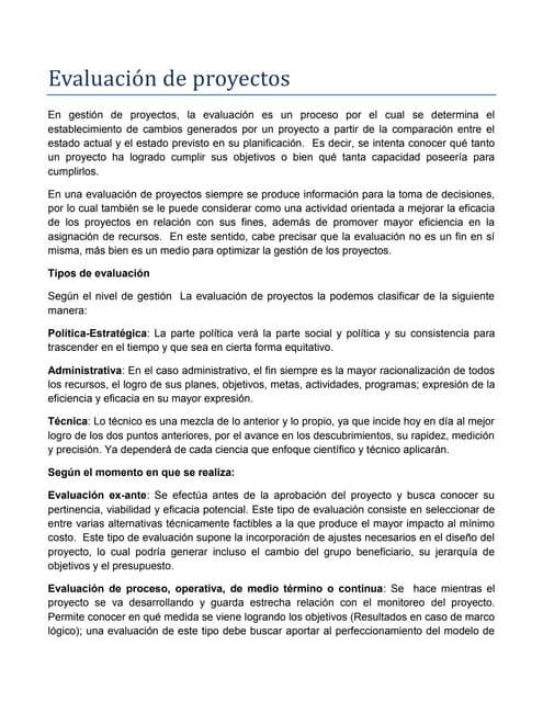 Evaluación de proyectos