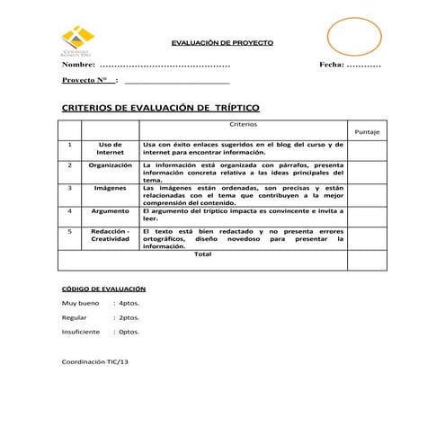 Evaluación de proyecto triíptico