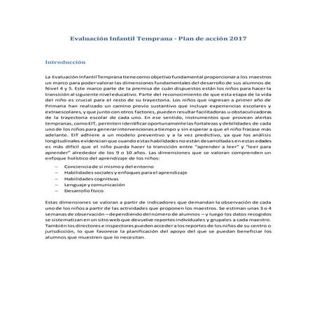 Evaluación infantil temprana 2017 agenda