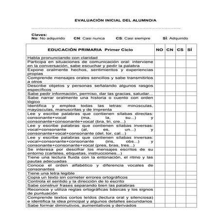 EvaluacióN Inicial Del Alumno