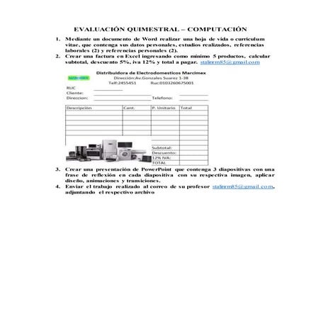 Evaluación quimestral computación