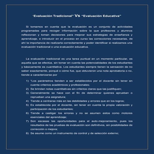 Evaluación tradicional vs evauación educativa