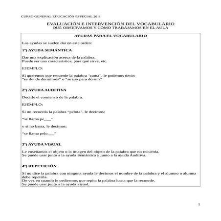 Evaluación y trabajo en el aula vocabulario