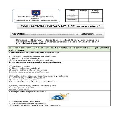 Evaluacion animales vertebrados e invertebrados