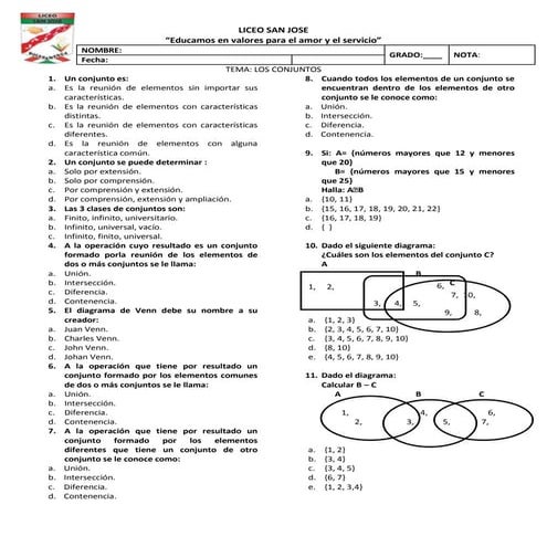 Evaluacion conjuntos quinto