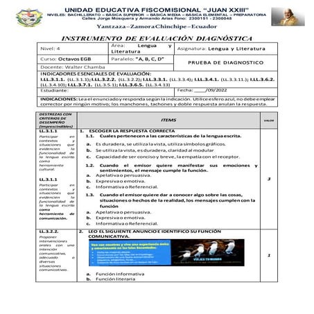 Evaluacion diagnóstica Lengua y Literatura 8vo Grado.docx