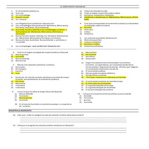 Evaluacion del continente oceanico