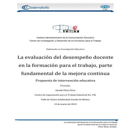 Evaluacion del desempeño docente en la formacion para el trabajo | PDF