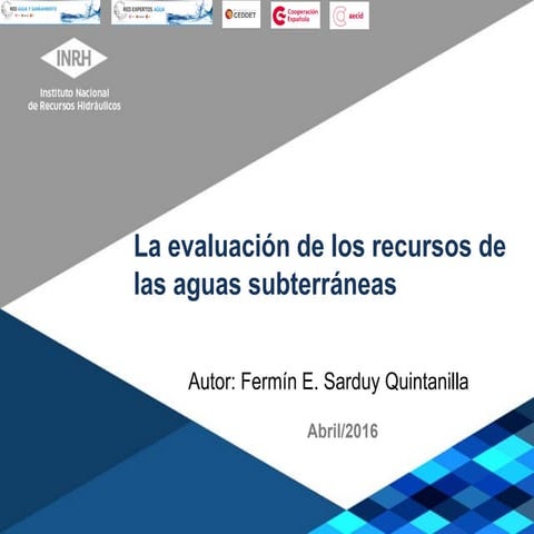 Evaluacion de los recursos de las aguas subterraneas (introducción). By Fermí...