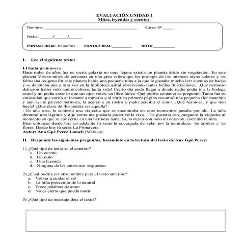 Evaluacion de Leyendas, Mitos y Cuentos