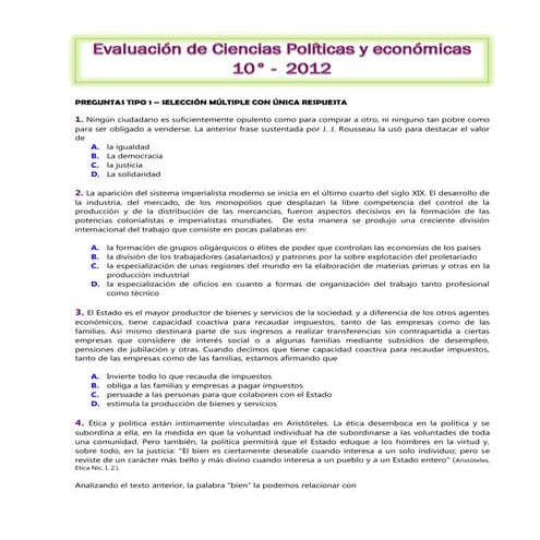 Evaluación de tercer periodo Ciencias políticas y económicas 