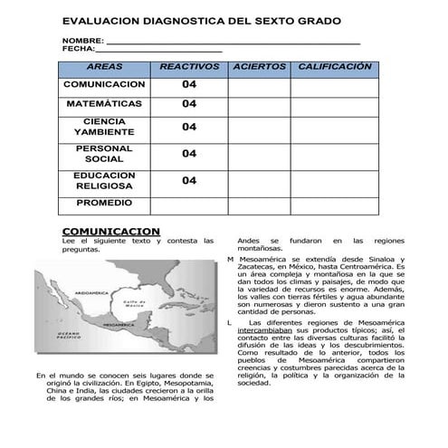 Evaluacion diagnostica del sexto grado