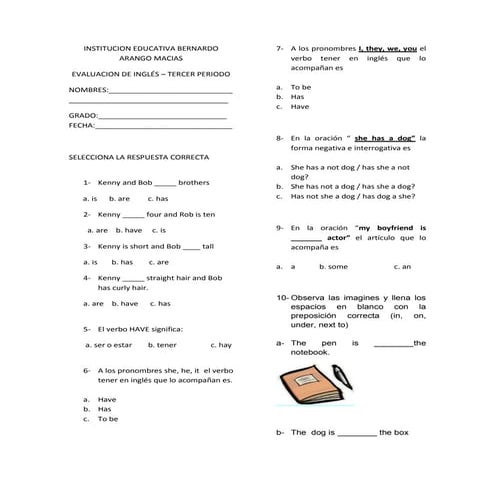 Evaluaciones del 3° periodo