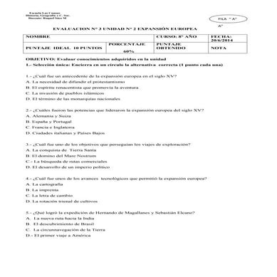 Evaluacion n° 3 expansion europea