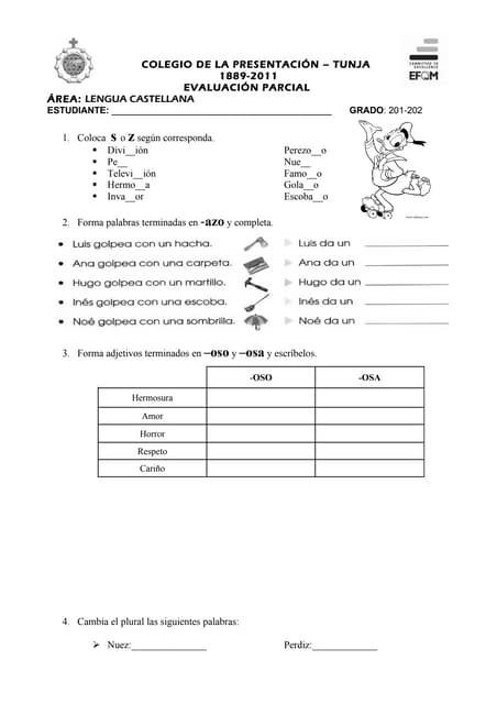 Evaluacion parcial lengua s y z