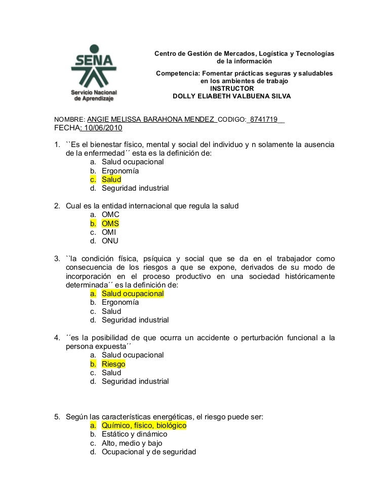 preguntas entrevista del sena evaluacion salud ocupacional corregida preguntas entrevista del sena evaluacion salud ocupacional corregida