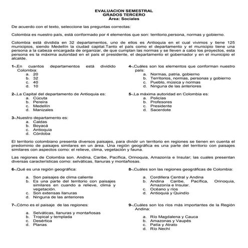 Evaluacion semestral grado tercero[1]3°3 y3°4
