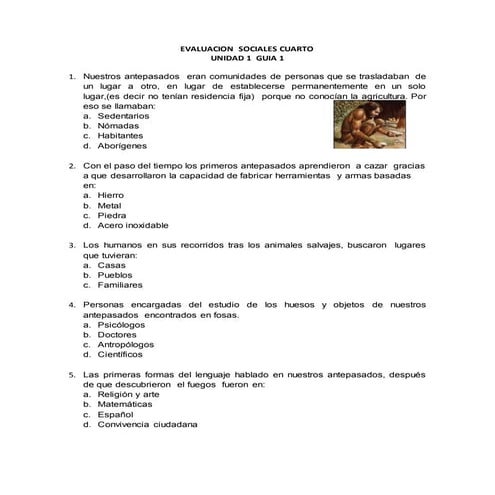 Evaluacion  sociales cuarto