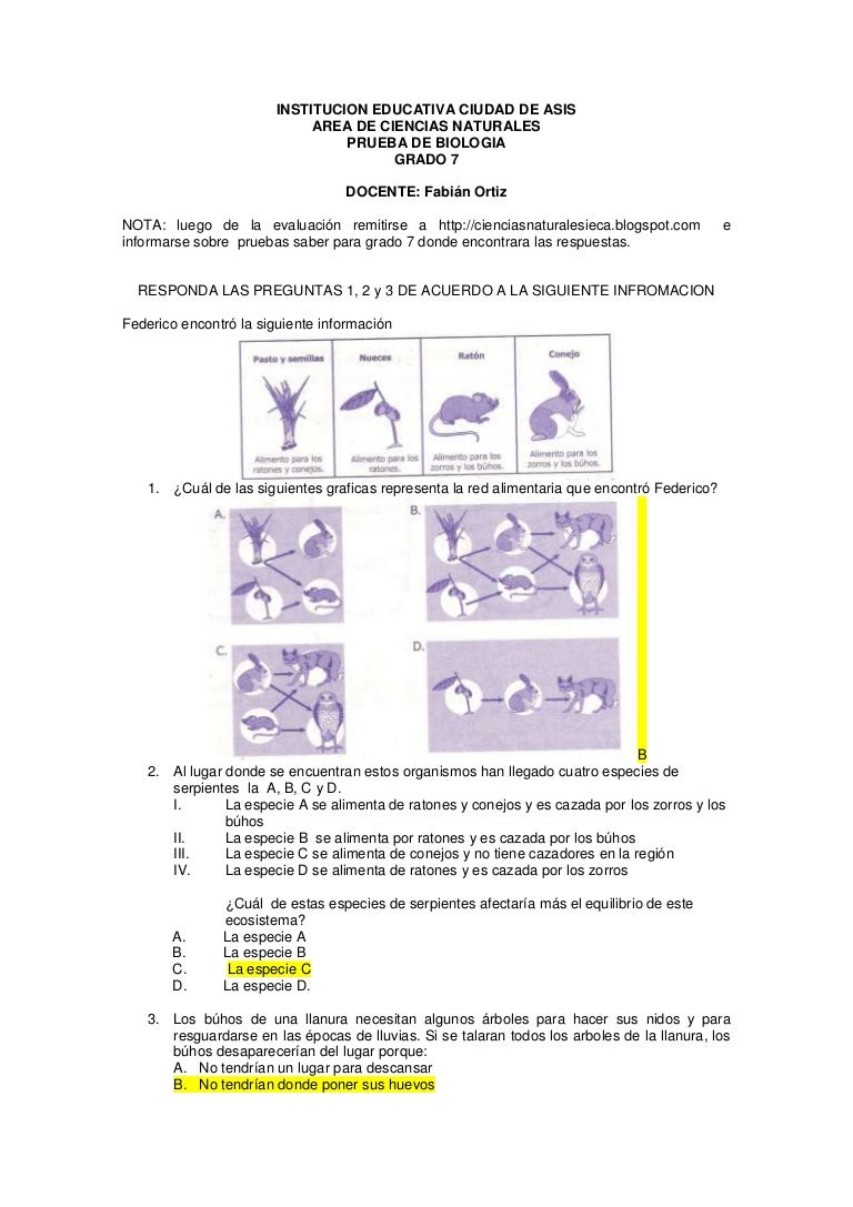 Evaluacion Tipo Icfes Biologia 7