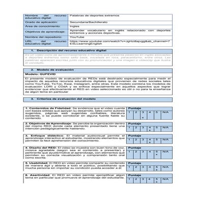 Evaluacion Recurso Educativo Digital en Video 1 | PDF