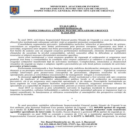 Bilanţ, evaluare I.G.S.U. - 2015