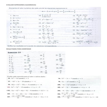 Hojas De Trabajo Para Evaluar Expresiones Algebraicas