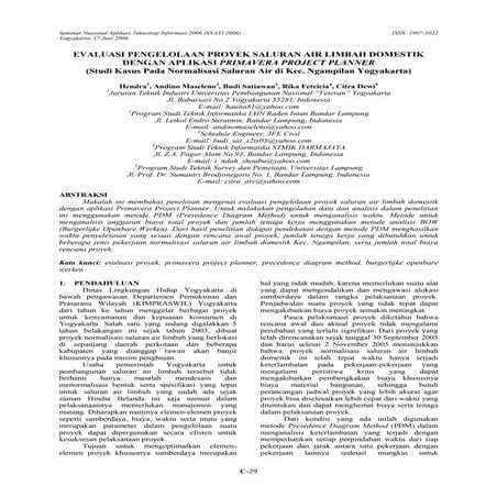 Evaluasi Pengelolaan Proyek Saluran Air Limbah Domestik dengan Primavera Project Planner