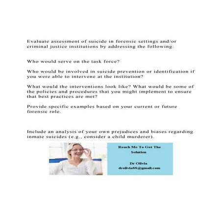 Evaluate assessment of suicide in forensic settings andor cri.docx