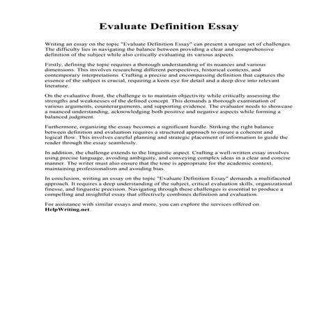 Evaluate Definition Essay. Abraham Lincoln University
