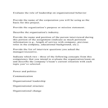 Evaluate the role of leadership on organizational behaviorProv.docx