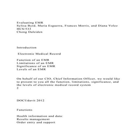Evaluating EMRSylisa Byrd, Maria Esguerra, Frances Morris, and.docx