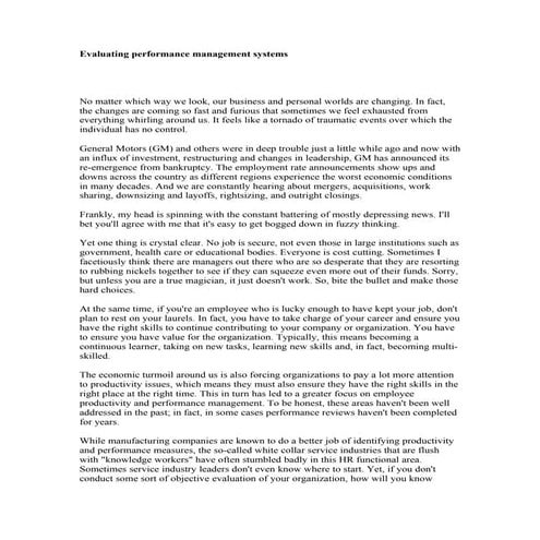 Evaluating performance management systems