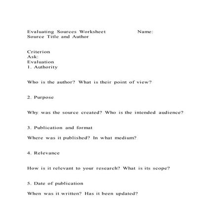 Evaluating Sources Worksheet Namesource Title A Docx