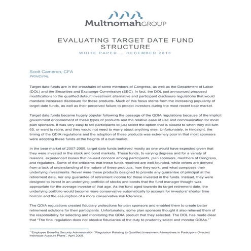 Evaluating Target Date Fund Structure
