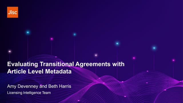 Evaluating Transitional Agreements with Article Level Metadata