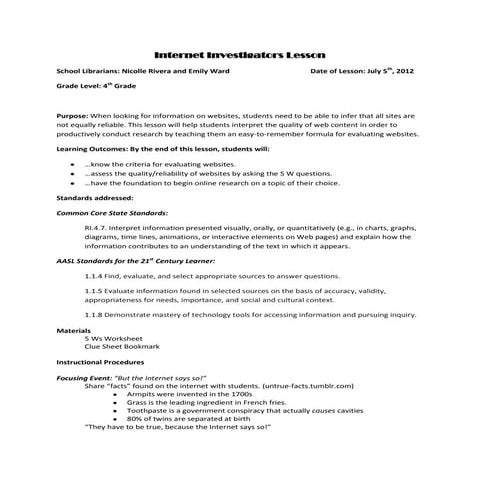 Internet Investigators Lesson