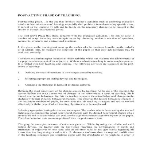 Evaluation  post active phase