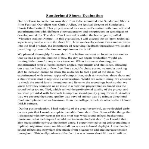 Evaluation - Sunderland Shorts.doc           x