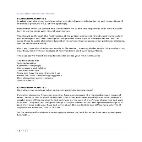 Evaluation activities